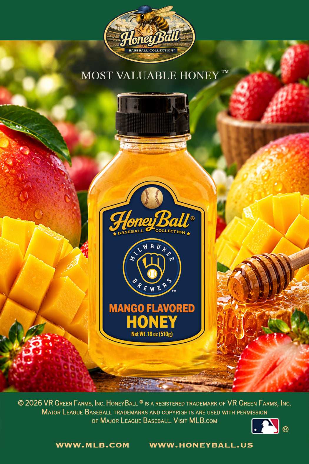 Milwaukee Brewers™ Mango Flavored Honey - Honeyball Baseball Collection