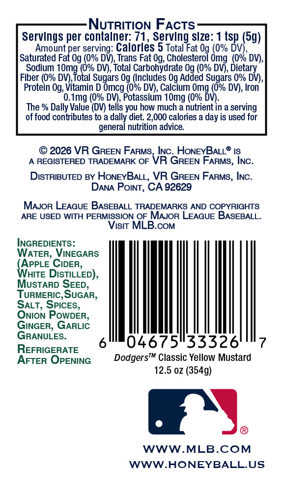 Los Angeles Dodgers™ Classic Yellow Mustard - Honeyball Baseball Collection